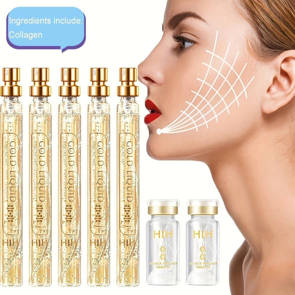 Collagen Protein Thread Lift Set Instant Face Firming Absorbable Silk Fibroin Serum Threads Anti Aging Skin Tightening Face Essence Gift Set