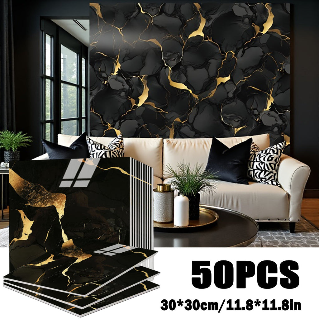 Self-Adhesive Marble Tile Stickers 11.8x11.8in Peel and Stick Wall Tiles for Bathroom Kitchen Backsplash ¨C Waterproof 3D Glossy Imitation Marble Wall Panel, Easy to Install, 50 or 100 Pack