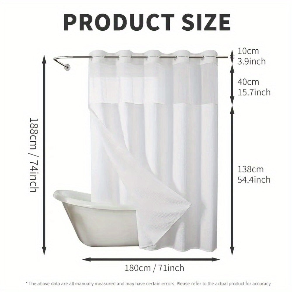 Hookless Shower Curtain with Snap Liner 74x71 Inch - Waffle Texture Double Layer with See-Through Window Waterproof Washable Hotel Quality Bathroom Curtain Set | Grey White Matcha Black | Home Decor Gift