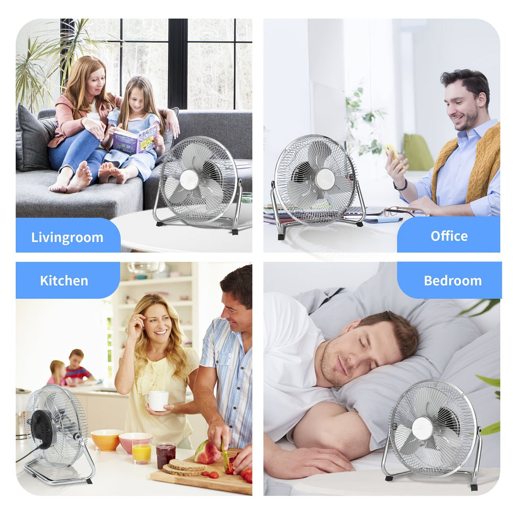Industrial Floor Fan High Velocity 9 & 20 Inch ¨C Metal Construction & Blades, 3-Speed Heavy Duty Fan for Industrial, Commercial & Garage Use | Silver, Black & Blue