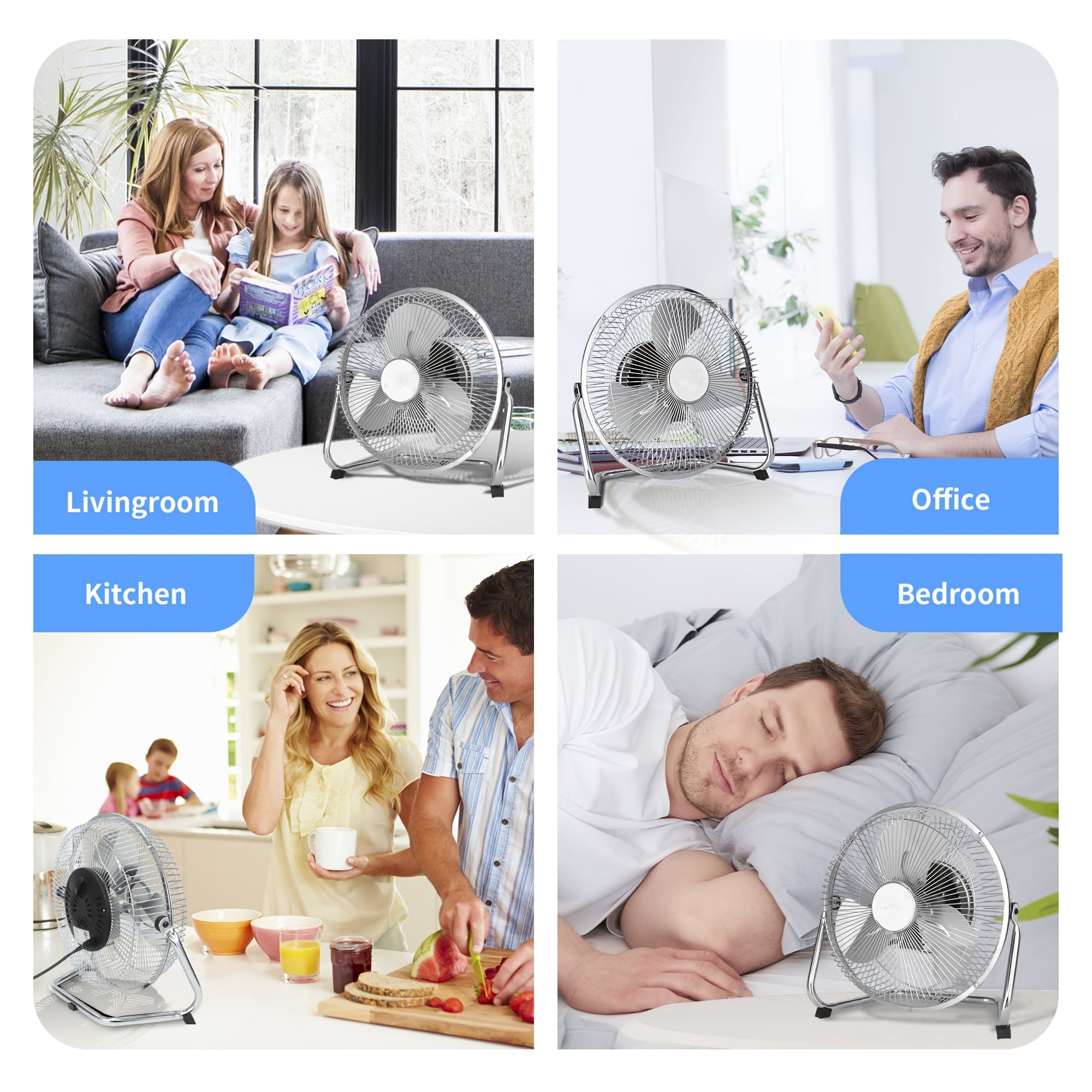 Industrial Floor Fan High Velocity 9 & 20 Inch ¨C Metal Construction & Blades, 3-Speed Heavy Duty Fan for Industrial, Commercial & Garage Use | Silver, Black & Blue