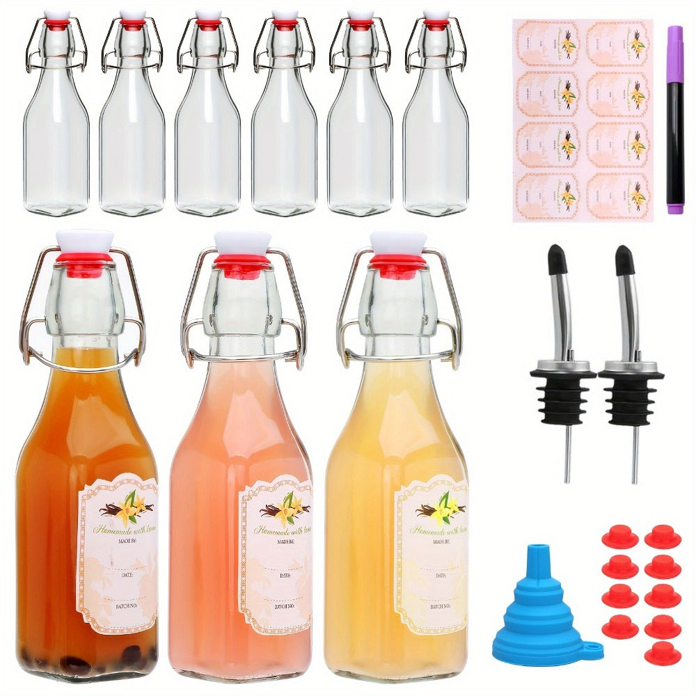 Glass Bottles with Airtight Lids 8oz - 6 9 12 Pack Clear Kitchen Storage Bottles for Kombucha Home Brewing Vanilla Extract Vinegar Homemade Juice Water Soda | Meal Prep Pantry Organization