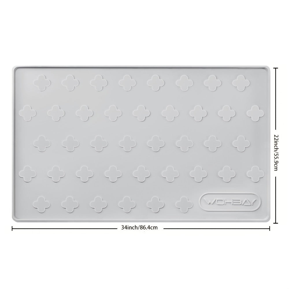 Under Sink Mat Waterproof Silicone 34¡± x 22¡± Undersink Drip Tray Liner for Kitchen Bathroom Cabinet, Holds 2 Gallons, Non-Toxic Durable Cabinet Protector with Raised Edges Four-Leaf Clover Pattern