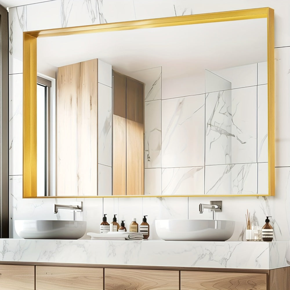 Bathroom Vanity Mirror Wall Mounted Metal Frame Rectangle ¨C Anti-Rust Farmhouse Mirror in Matte Black, Gold & Silver, Multiple Sizes, Horizontal or Vertical Hang