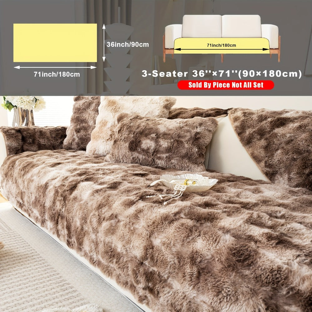 Plush Sofa Cover Faux Lamb Thick Fluffy Couch Slipcover Pet Friendly Machine Washable Gradient Color Polyester Furniture Protector for Armchair Single Double Triple Sofa Living Room Home Decor