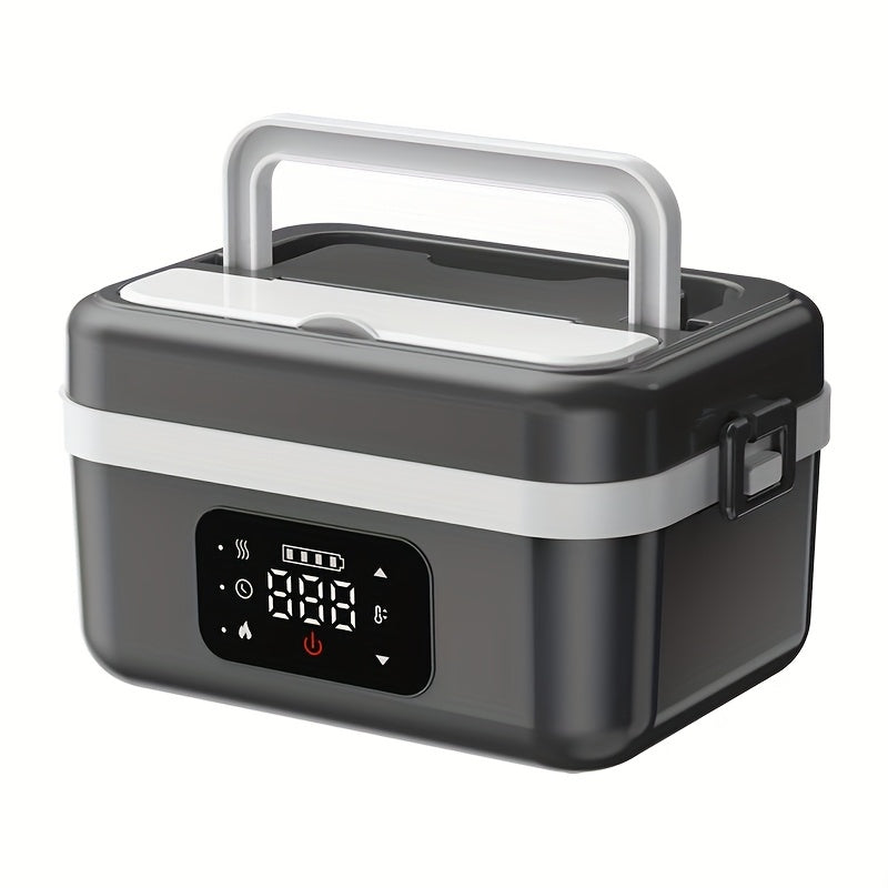 Self Heating Lunch Box Battery Powered 8000mAh - 60W Portable Electric Food Warmer with Smart Timer 1 Liter Stainless Steel Inner Container for Home Car Office and Truck, Leak Proof with Fork Spoon and Carry Bag, Gift for Men and Women