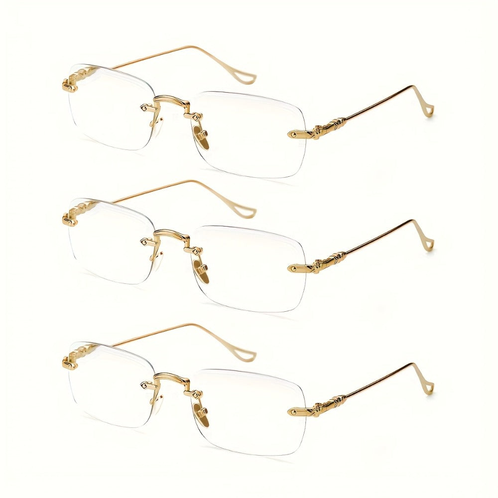 Rimless Reading Glasses for Women 3 Pack - Blue Light Blocking Lightweight Metal Frameless Readers with Anti Eyestrain Lenses, Multiple Colors and Magnifications 1.0X to 4.0X