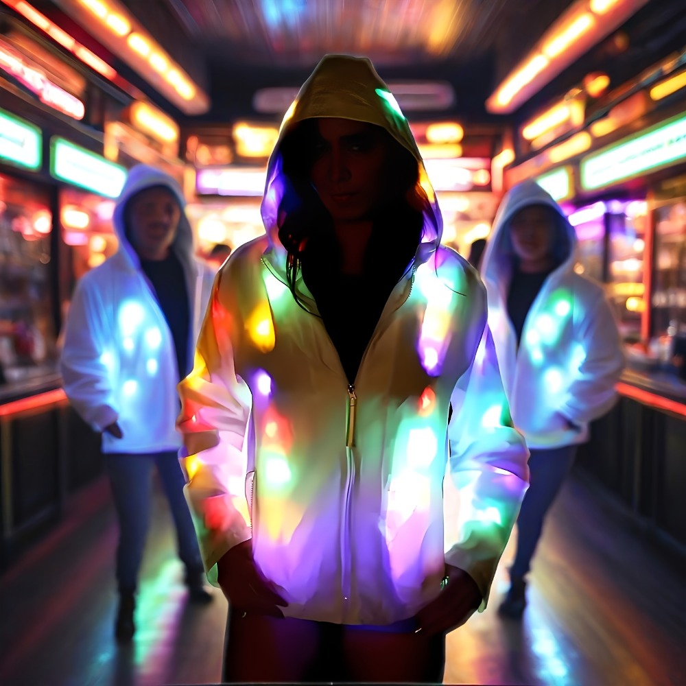 LED Light Up Party Jacket for Adults ¨C Glowing Rave Costume Unisex Luminous Coat for Halloween, Christmas, Dance Parties & Festivals, Battery Powered, Washable Polyester, Sizes S-XXL