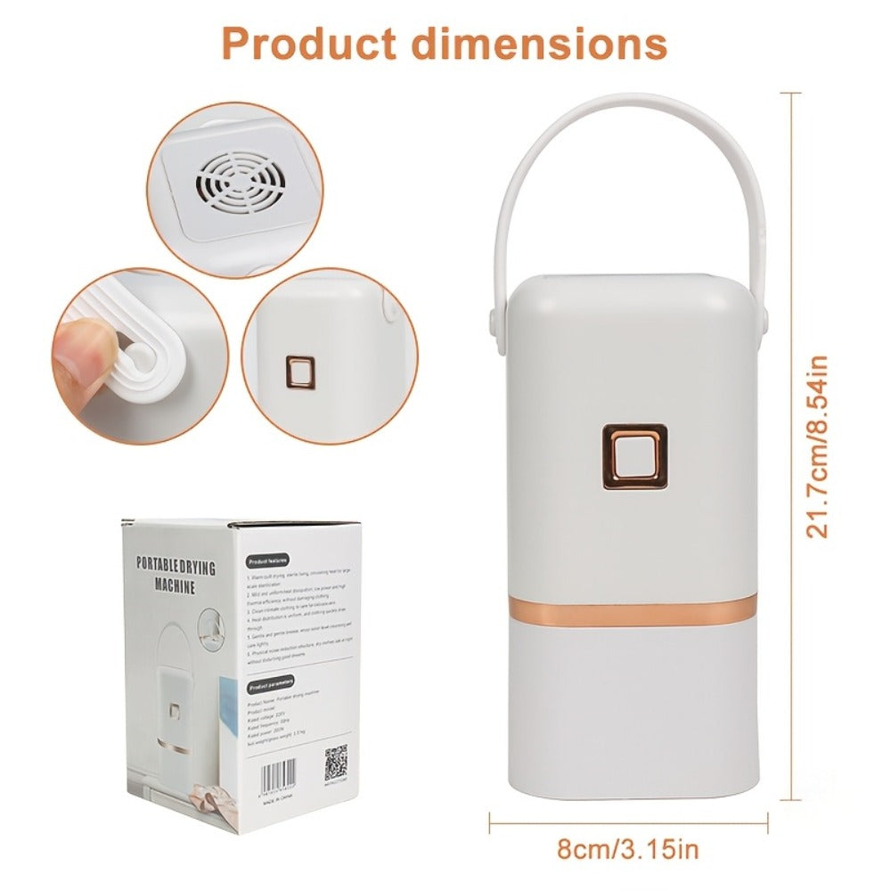 Foldable Portable Electric Clothes Dryer Compact Lightweight Travel Drying Machine for Apartments Dorms RVs Hotels Quick Dry Clothes White Gold Frame