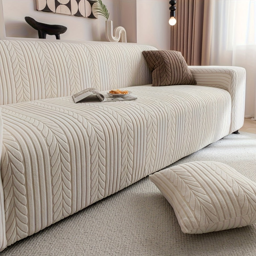 Sofa Cover Stretchy Washable Slipcover for 1 2 3 4 Seater Couch, Zigzag Textured Fabric, Scratch Slip Resistant Furniture Protector, Cream White Light Grey Dark Gray Coffee Brown