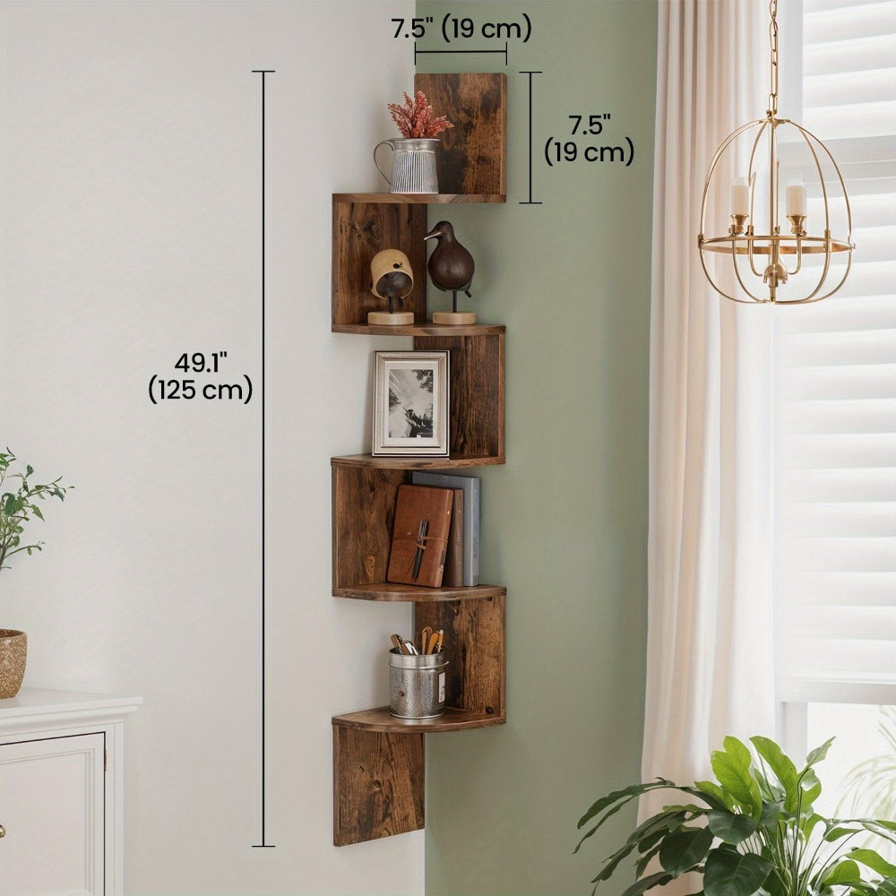 Corner Floating Shelf 5-Tier Wall Mount, Space Saving Storage Rack for Bedroom Living Room, Radial Display Organizer, Easy Install, 7.9¡±¡Á7.9¡±¡Á49.6¡±, Black White Brown Greige Beige