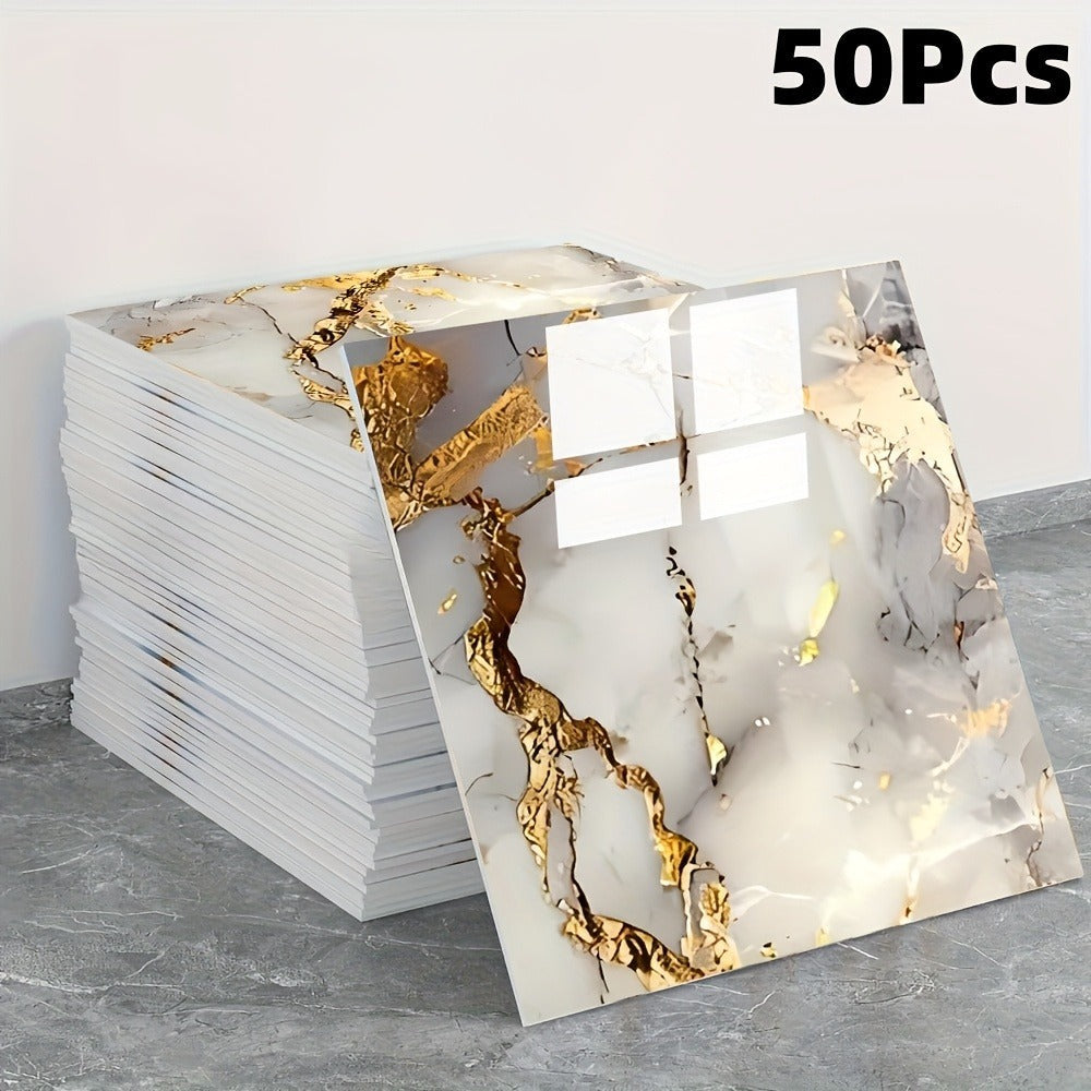 Peel and Stick Wall Tile Stickers Marble Pattern Self-Adhesive Waterproof Glossy Wallpaper 50/100Pcs for Kitchen Bathroom Living Room Home Decor