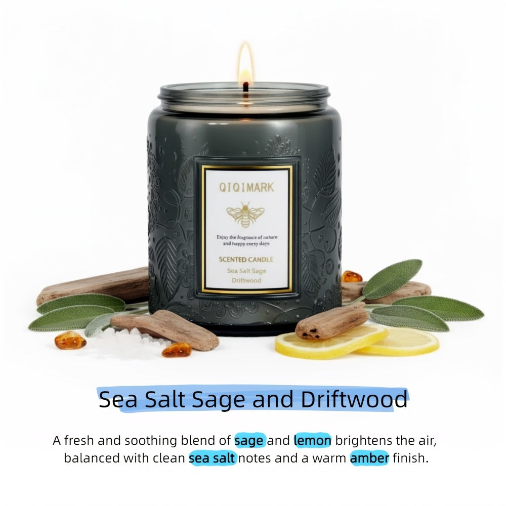 Scented Candle in Relief Glass Cup ¨C Aromatherapy Home Fragrance with Crystal Embellishment, Single Wick, Multiple Scents ¨C Jasmine, Tuberose, Amber, Sage & More