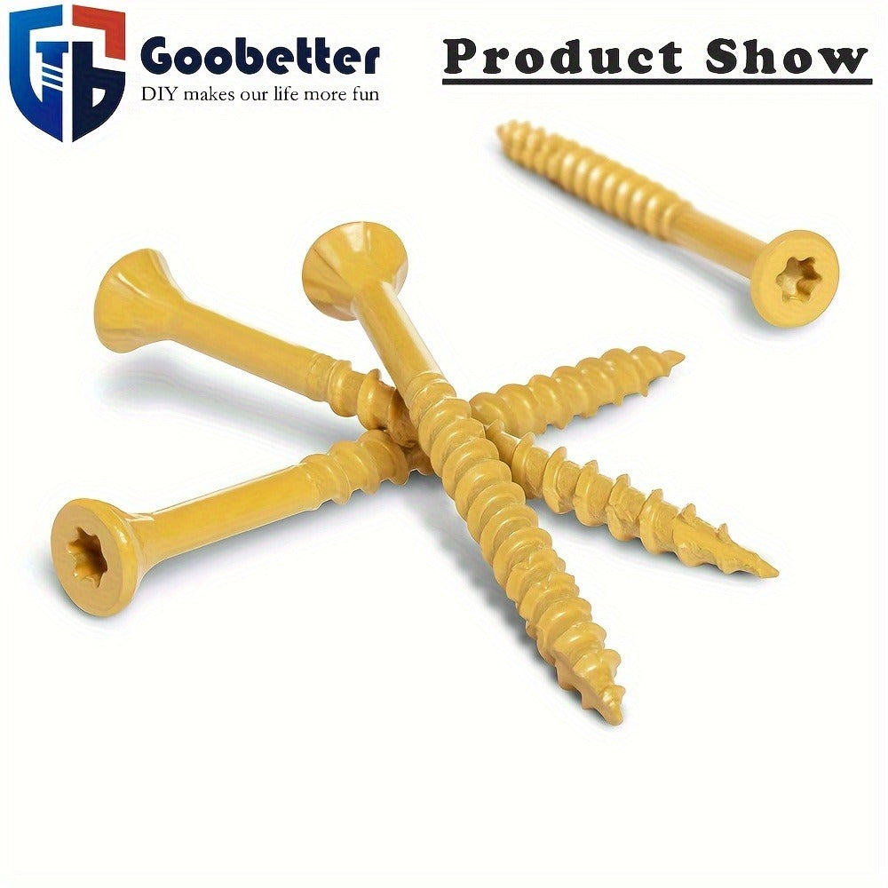 400pcs #10 x 3-1/2¡± Torx Wood Screws Rust Resistant Yellow Ceramic Coating ¨C Flat Head Fully Threaded Self-Tapping Screws for Wood Fastening Decking & Construction