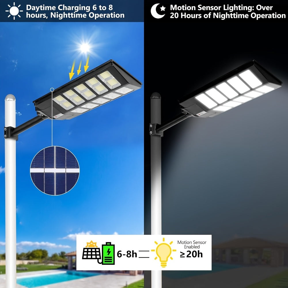 Solar Street Lights Outdoor 800 LED IP54 Waterproof with Motion Sensor ¨C 6500K Dusk to Dawn Flood Light, Remote Control, Adjustable Brightness & Timer for Parking Lot Yard Garage Driveway Rural Area