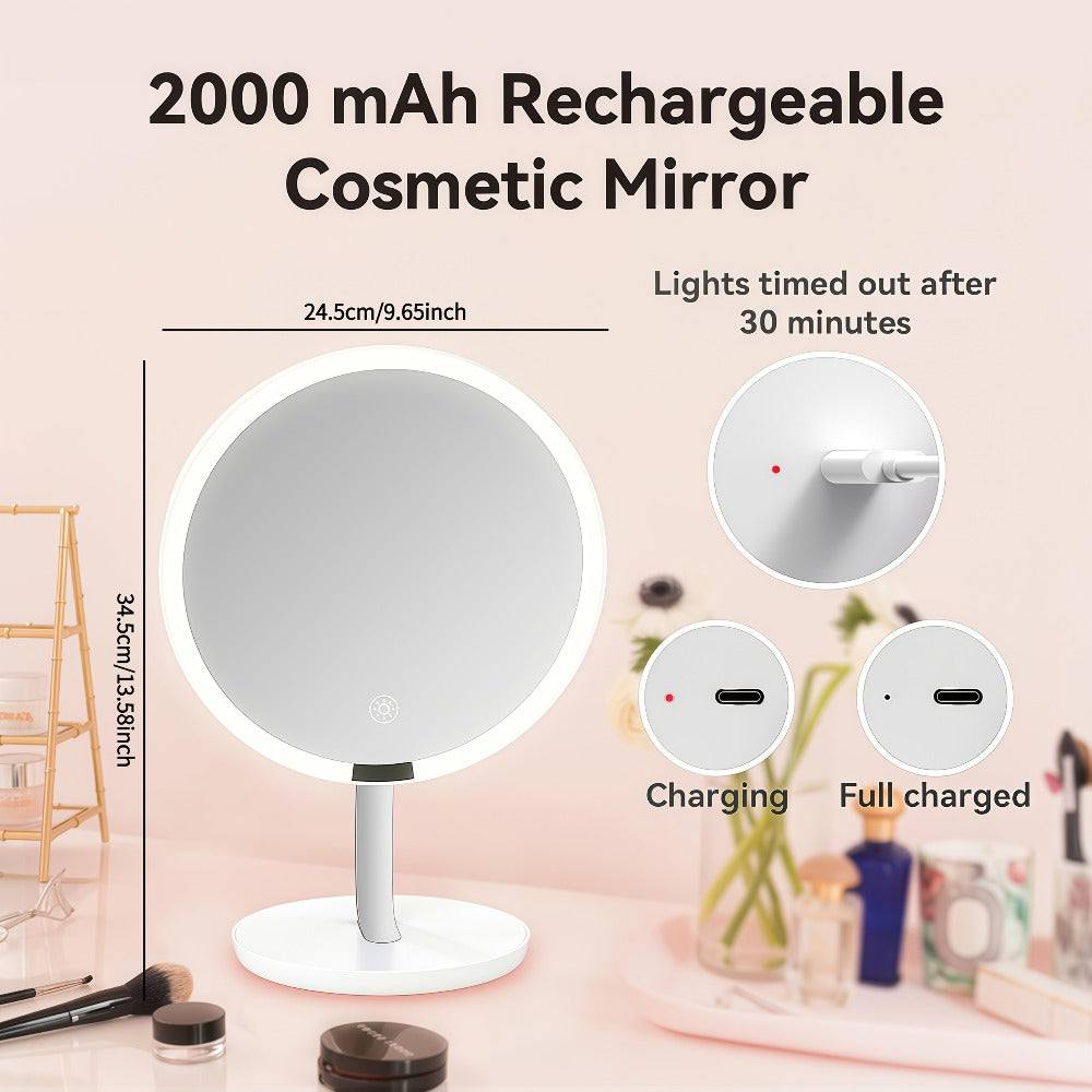 LED Makeup Mirror with Lights & 10X Magnification - Touch Dimming Desktop Vanity Mirror, Adjustable Brightness, Portable Handheld Design for Bathroom, Bedroom & Office, Ideal Gift for Women