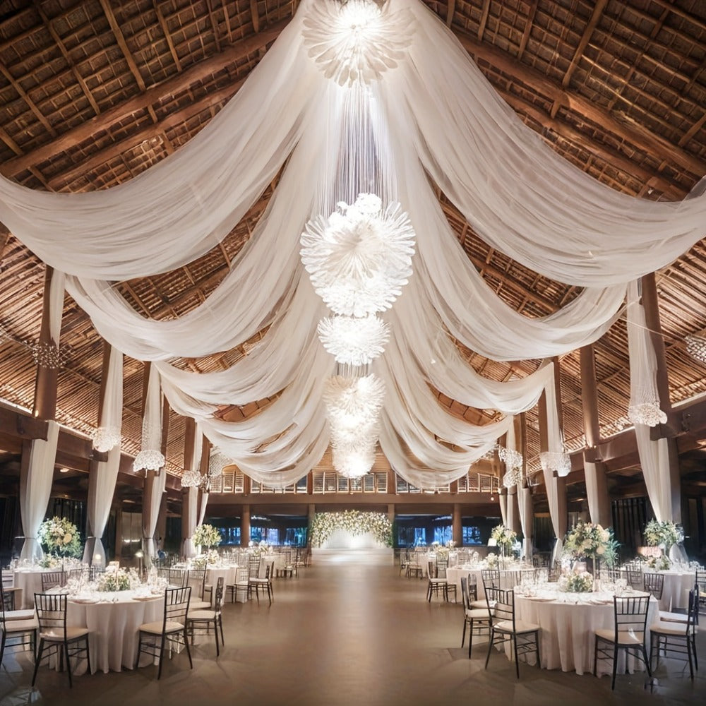 Chiffon Draping Fabric for Wedding Arch 32.8Ft | Sheer Backdrop Curtain for Ceremony, Reception & Bridal Shower Decor, Lightweight Nylon Drape for Party Arch, Birthday & Event Background Decoration