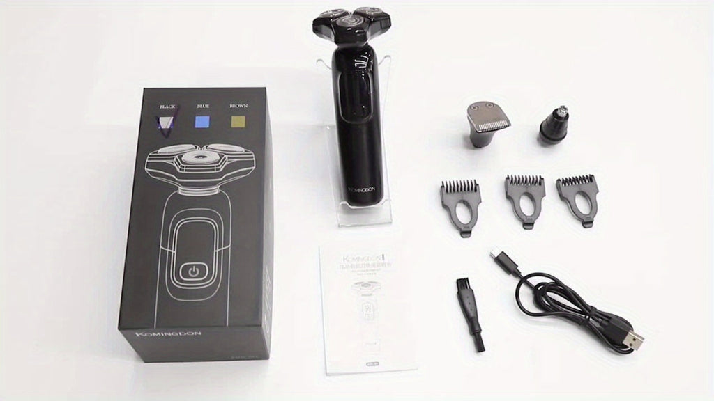 Rotary Shaver for Men 3-in-1 Cordless Rechargeable Electric Razor - Floating Head Wet Dry Shaver, 800mAh Lithium Battery, LED Display, Nose Hair & Sideburns Trimmer, Father's Day Gift