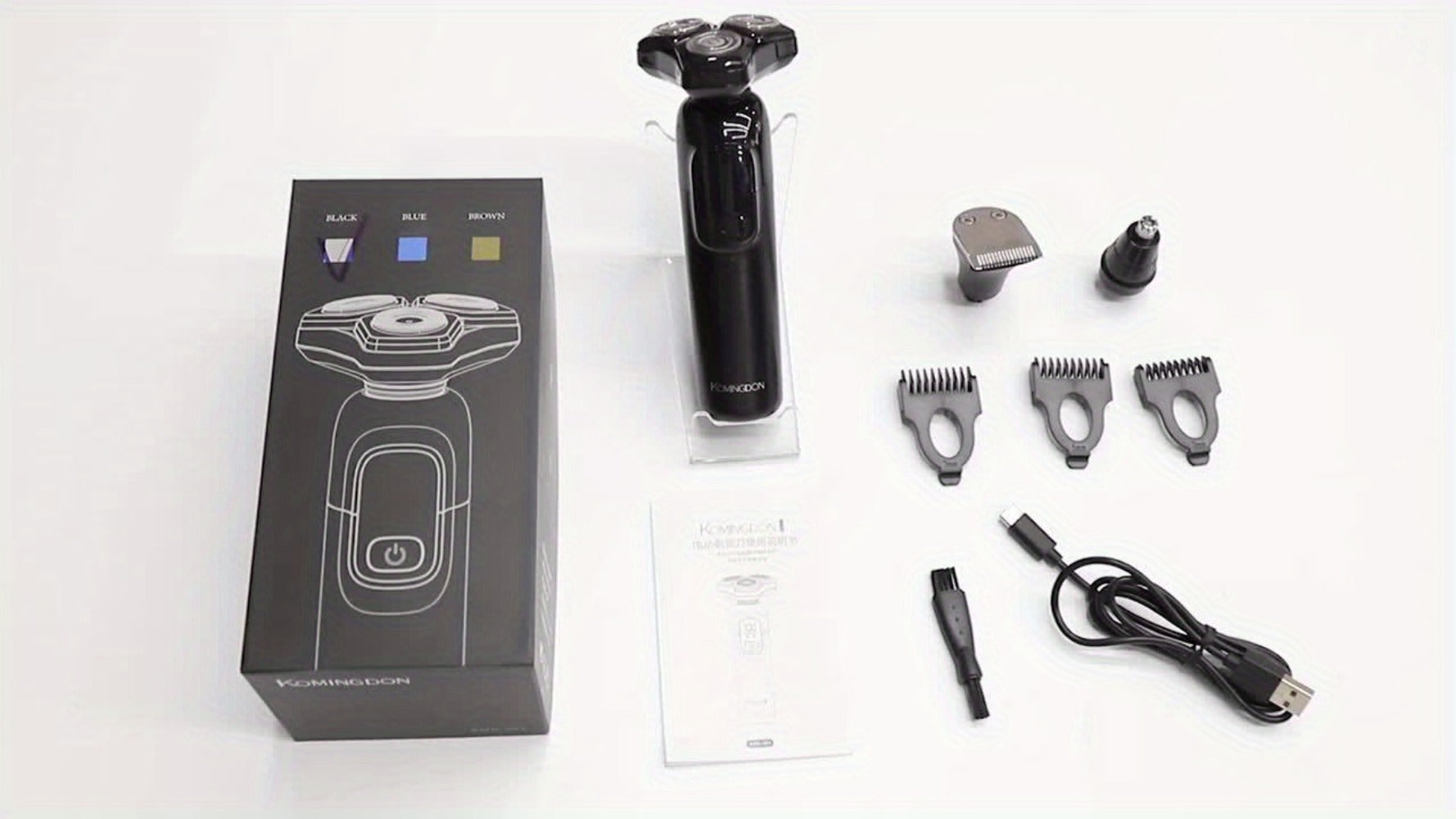 Rotary Shaver for Men 3-in-1 Cordless Rechargeable Electric Razor - Floating Head Wet Dry Shaver, 800mAh Lithium Battery, LED Display, Nose Hair & Sideburns Trimmer, Father's Day Gift