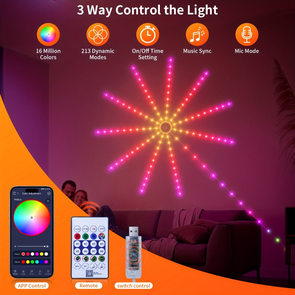 LED Fireworks Light Strip RGB Color Changing - Smart Ambient Light Bar with Infrared Remote Control & Music Sync, 16 Million Colors for Bar, Party, Christmas, Halloween & Home Room Decoration