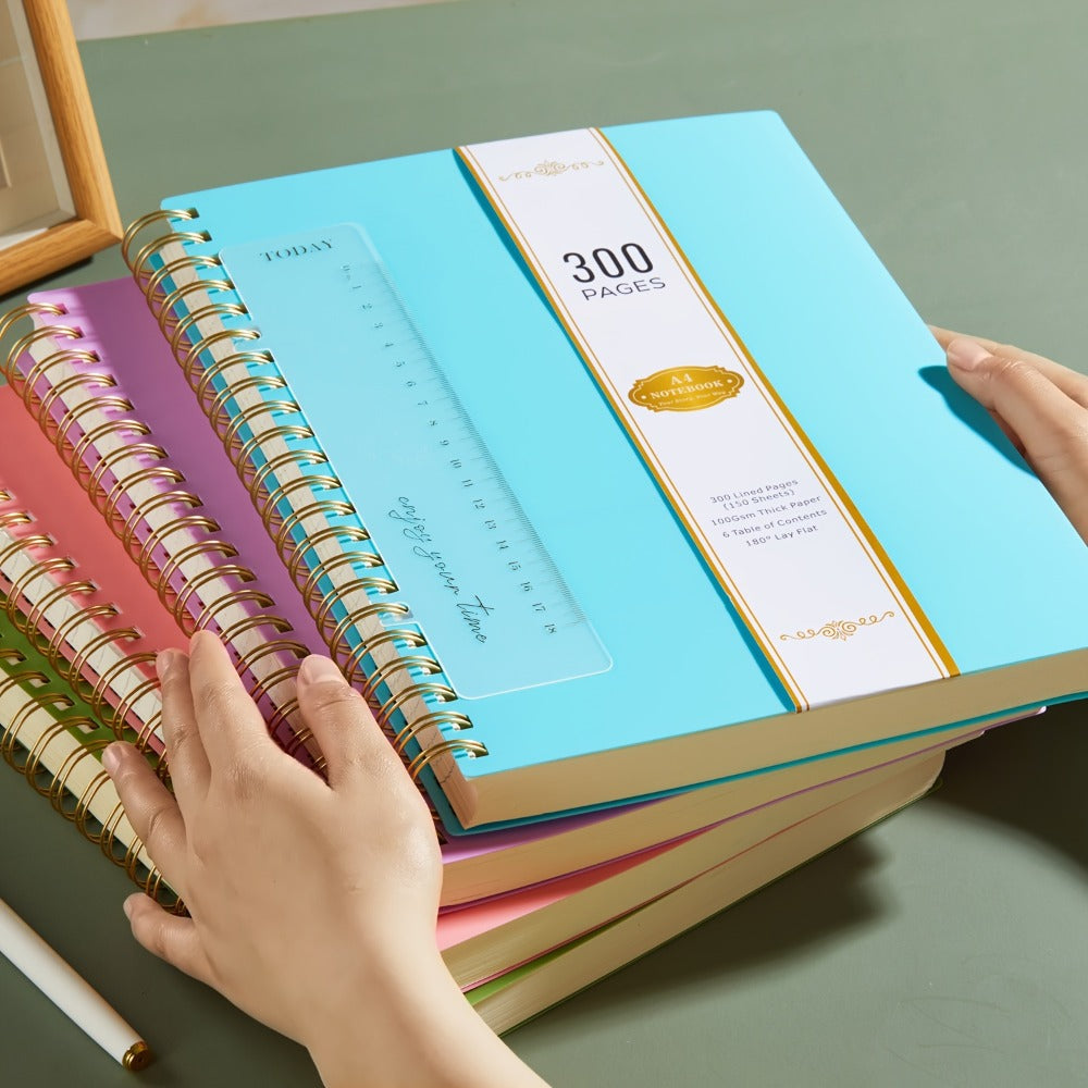Large Spiral Notebook 300 Pages Hardcover ¨C 8.5x11 A4 College Ruled 100GSM Lined Paper PVC Waterproof Cover for Work School Travel Women Men Purple Pink Blue Black Yellow Green