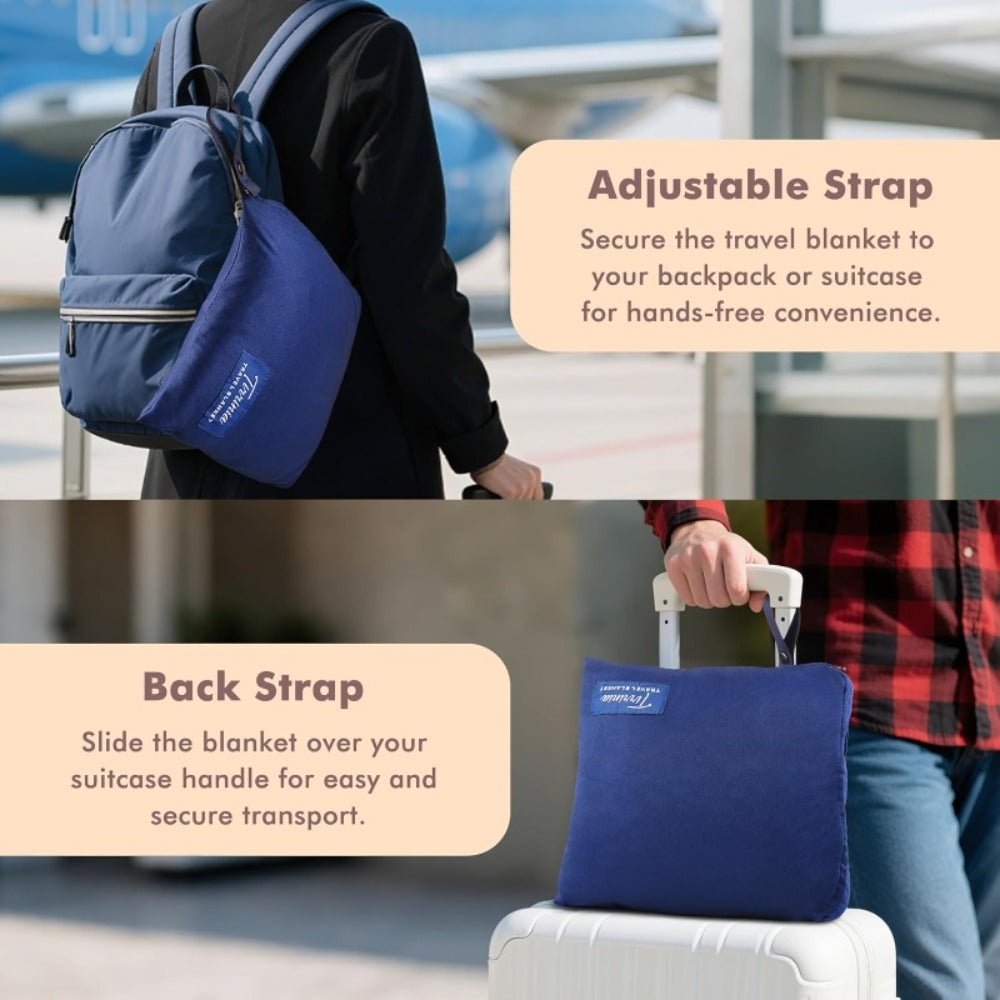 4-in-1 Travel Blanket Airplane - Soft Fleece Poncho Pillow Lumbar Support with Built-in Zipper Bag, Lightweight Packable 40x60in Blanket for Plane Car Office, Holiday Gift