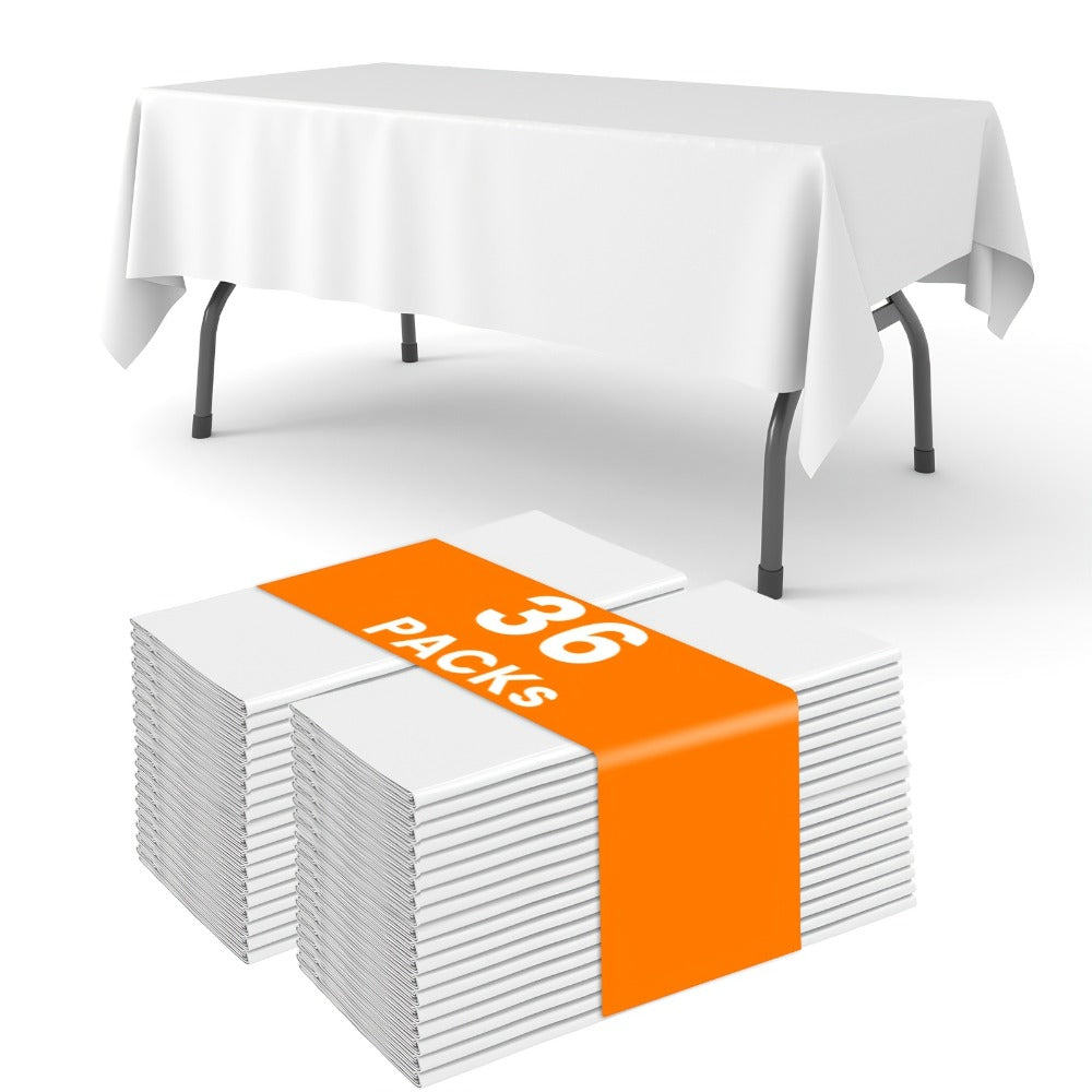 Disposable Plastic Tablecloths 18/36 Pack 54x108 Inch ¨C Leakproof Sturdy White Table Cover for Party Picnic Wedding Birthday Banquet Outdoor Event Decorative Table Cloth Bulk Pack