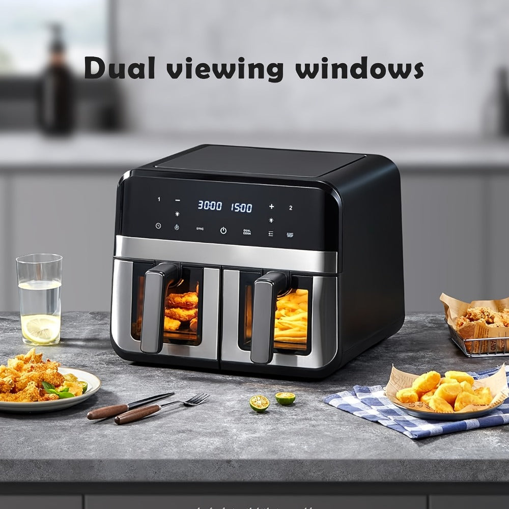 Dual Basket Air Fryer 9.5Qt ¨C 2x4.75Qt Independent Zones, Smart Finish Match Cook, 2400W, 8 Presets, Air Fry Roast Bake Grill, Energy Saving Family-Size Double Basket Air Fryer