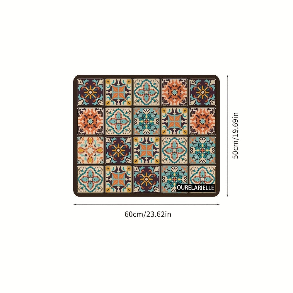 Washing Machine Cover Silicone Waterproof Decorative Plaid, 23.62x19.69 Inch Kitchen Laundry Room Top Load Washer Protector, Food-Grade Vintage Mosaic Multicolor Design Home Organization Appliance Cover