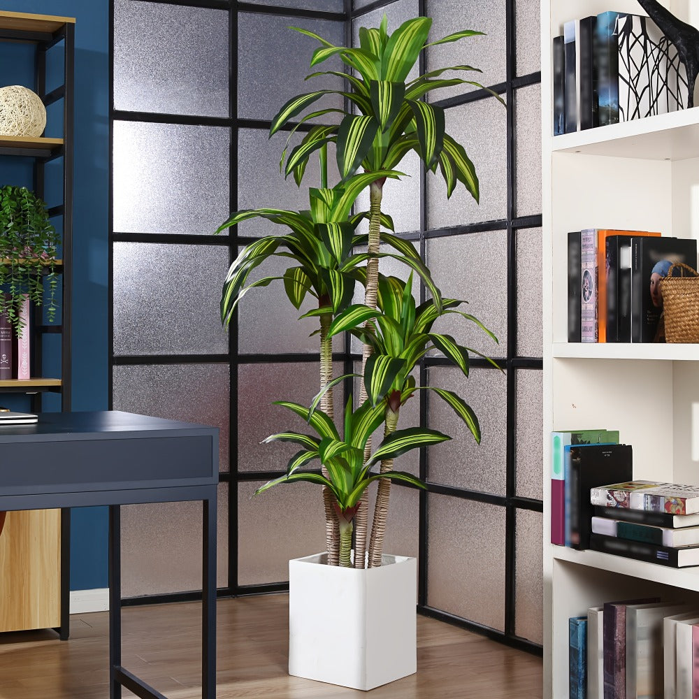Artificial Dracaena Tree in Pot - Realistic Faux Tropical Floor Plant for Indoor & Outdoor Decor, Easy Assembly, All-Season Home Office Living Room Porch Decoration, Housewarming Gift, 4ft 5ft 6ft