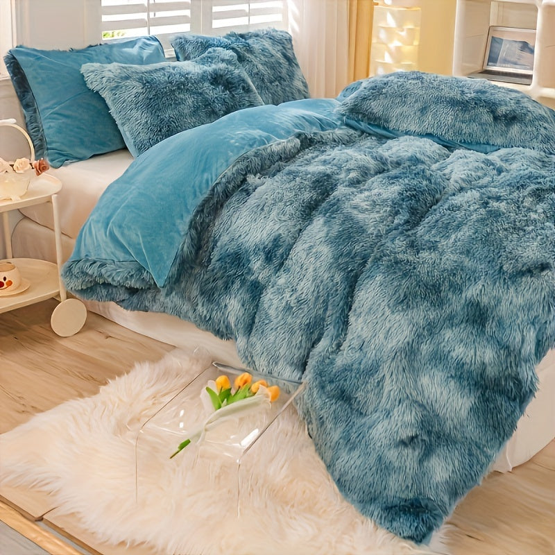 Plush Duvet Cover 100% Polyester Soft Warm Zipper Closure Cozy Bedroom Bedding Twin Full Queen King Solid Tie Dye 14 Colors for Bedroom Guest Room Dorm