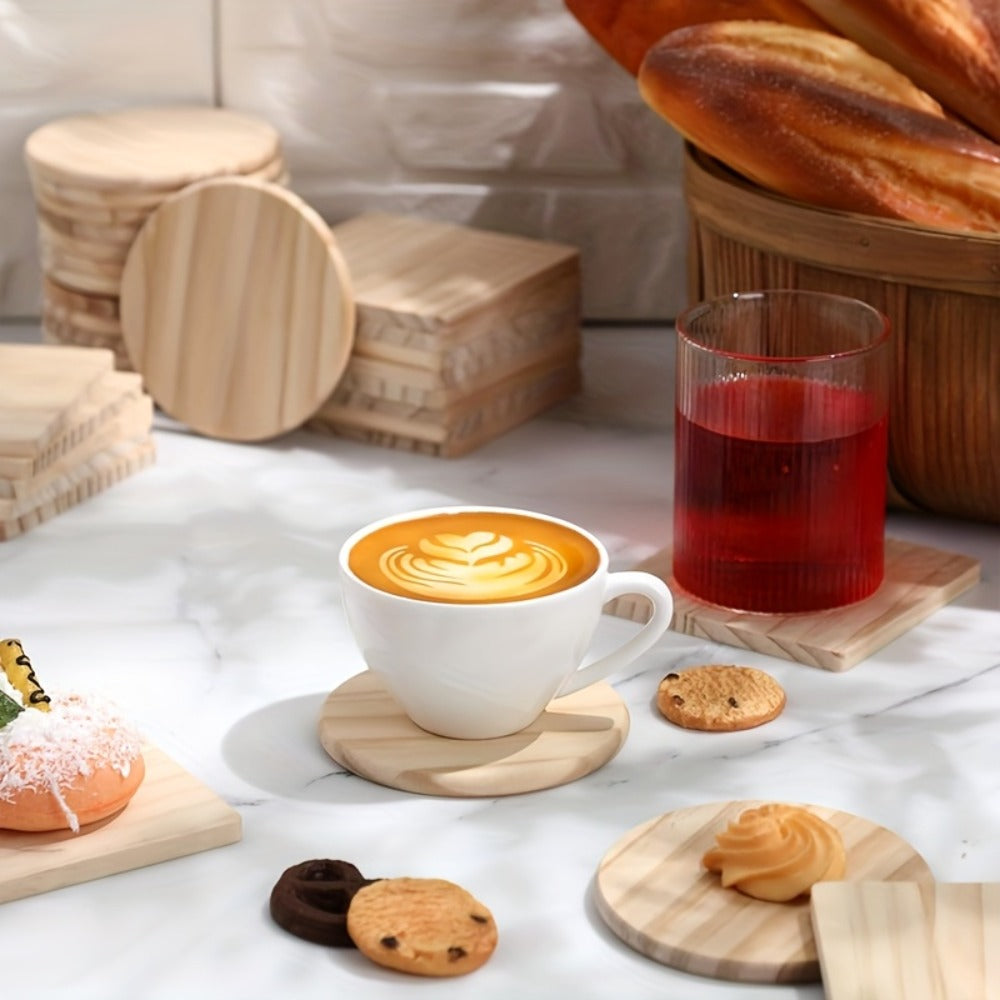 Unfinished Wood Coasters for Crafts 4 Inch Square and Round Wooden Coasters with Non-Slip Pad for DIY Engraving Staining Painting Drinks Coffee Table Home Kitchen 30 or 60pcs