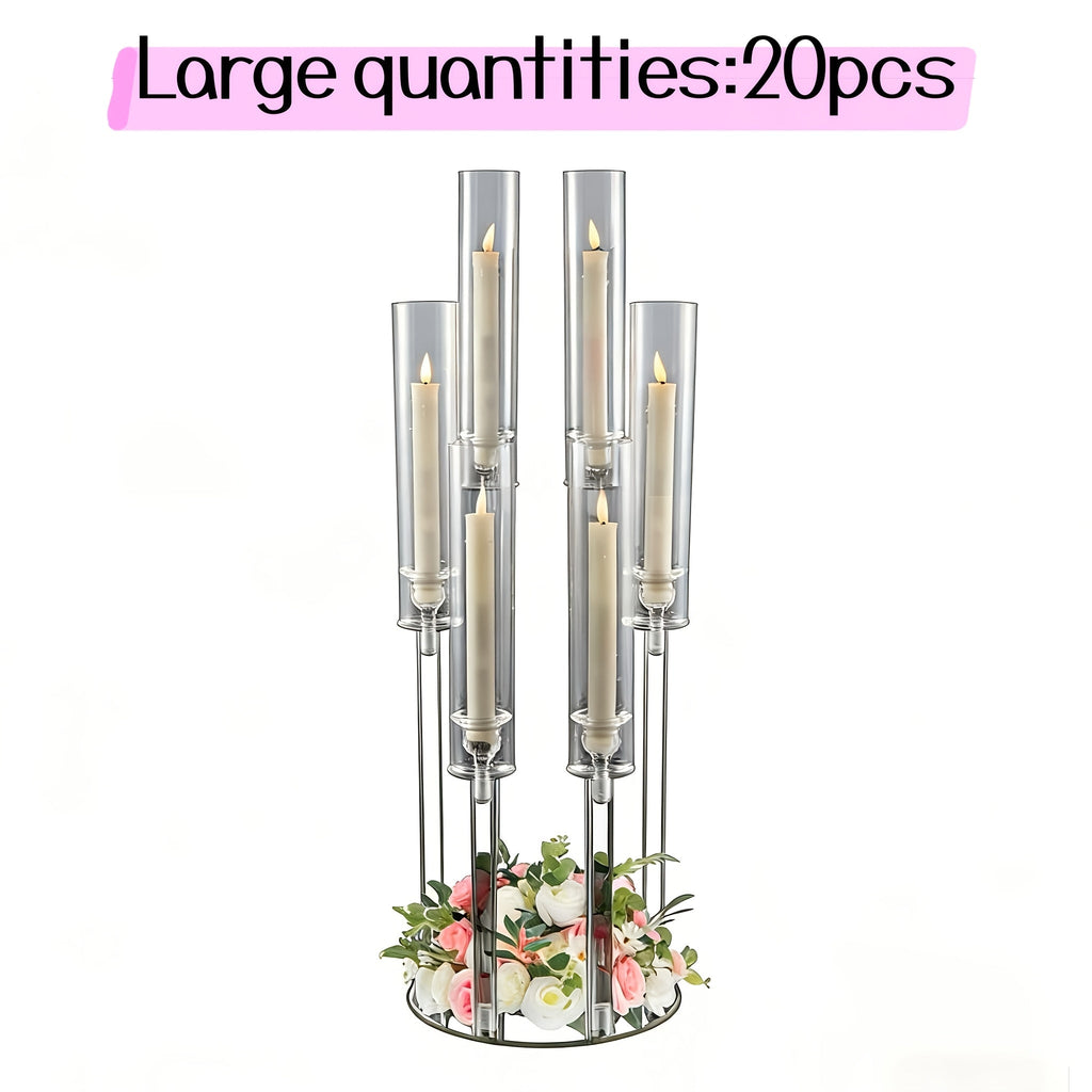 Acrylic Candelabra 6-Arm Candlestick Holder 26.8 Inch Clear Crystal Candle Holders Bulk for Wedding Table Centerpieces, Party Home Decoration, Valentine's Day Anniversary Christmas