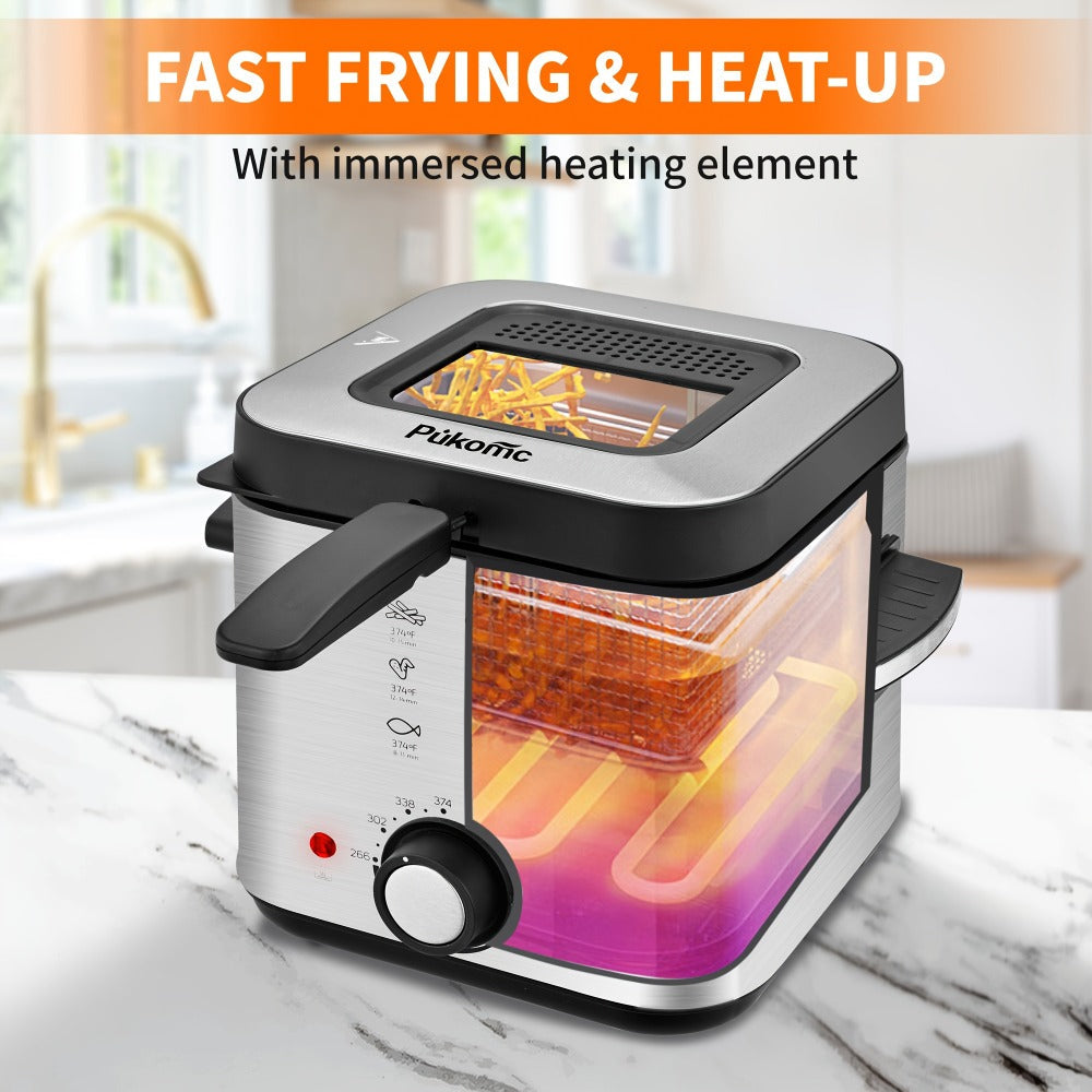 Deep Fryer Electric 1500W Non-Stick with Detachable Basket Adjustable Temperature Control Viewing Window Removable Lid Easy Clean Home Deep Frying Pan for French Fries Chicken 1.5L 2.5L 3L