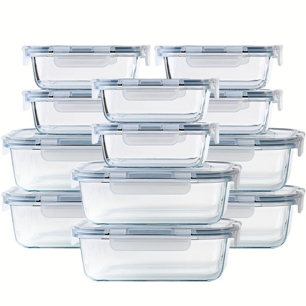 Glass Food Storage Containers with Airtight Lids - Borosilicate Glass Meal Prep Containers Set, Microwave Dishwasher Freezer Safe, BPA Free, Leak Proof Lunch Containers for Kitchen
