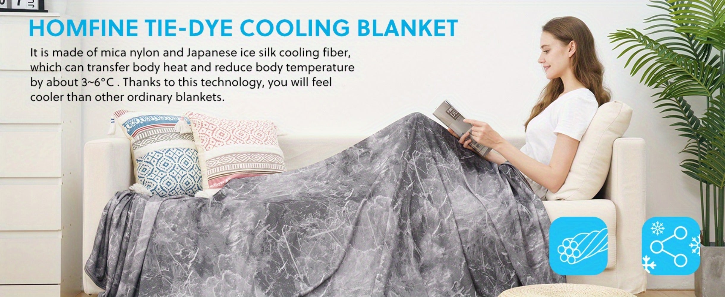 Cooling Blanket Summer Quilt - Breathable Moisture-Wicking Thin Blanket 30% Polyester 70% Nylon, Physical Cooling for Bedroom Office Dorm, Tie-Dye & Pattern Designs