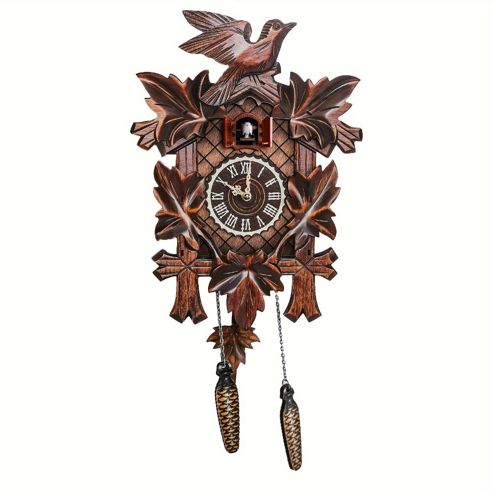 European Cuckoo Wall Clock Battery Operated - Fine Carved Handmade Wooden Clock with Hourly Cuckoo Sound 7AM-9PM, Vintage Home Decor Gift
