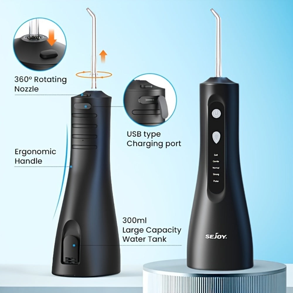 Cordless Water Flosser Dental Oral Irrigator - 5 Cleaning Modes, 5 Jet Tips, Rechargeable Wireless Teeth Cleaner for Deep Gum Care, Plaque Removal & Braces, Home & Travel Dental Gift