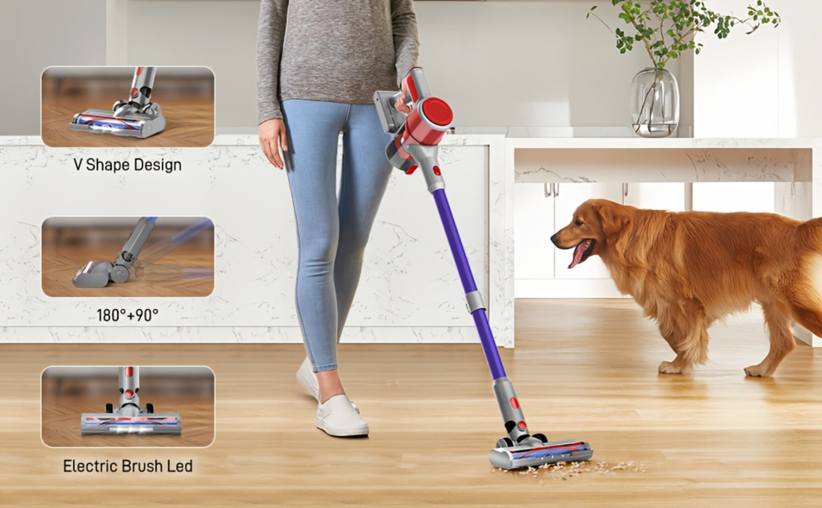 Cordless Stick Vacuum Cleaner 70KPa Brushless Motor 45-Min Runtime Lightweight for Pet Hair Carpet Hard Floor Dust with Cord & Cordless Modes