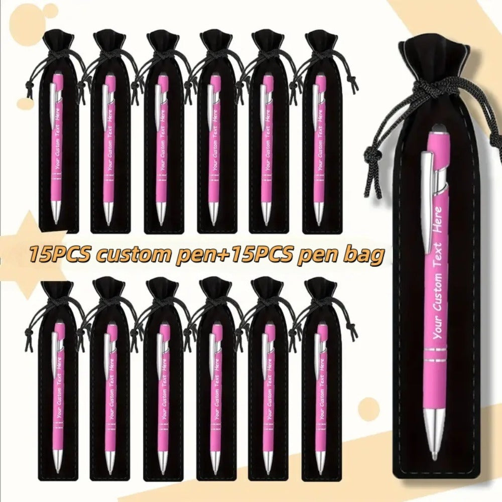 Custom Ballpoint Pens with Pencil Pouch Bulk Set ¨C Personalized Ballpoint Pen Pack for Corporate Gifts, School Supplies, Office Promotions | 20/30/80 PCS Customized Pen & Bag Bundle