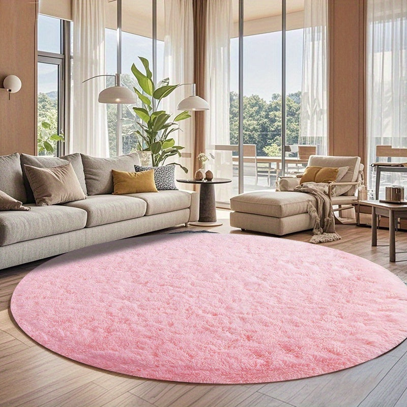 Round Faux Fur Area Rug - Soft Plush Circle Carpet for Living Room Bedroom, Machine Washable, Multiple Colors & Sizes