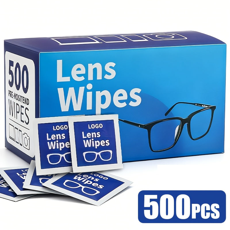 Lens Wipes Pre-Moistened 500 Count - Individually Wrapped Eyeglass Cleaning Wipes Scratch-Free Streak-Free for Glasses Sunglasses Camera Lenses Phone Screens Optical Cleaner Wipes Bulk Pack