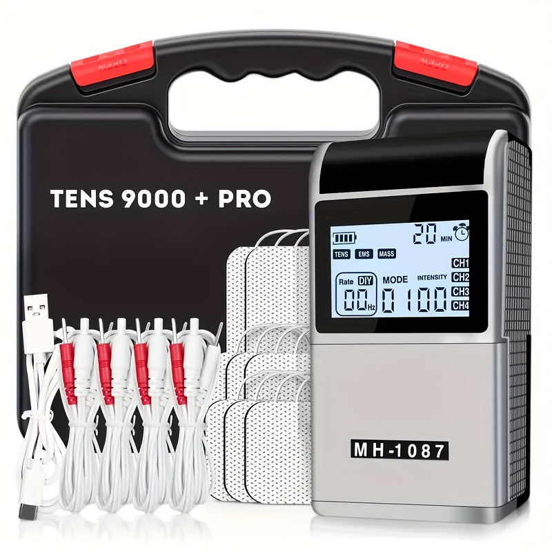 TENS EMS Unit Rechargeable Pain Relief Device, 20 Intensity Levels 48 Modes Electric Muscle Stimulator for Back Neck Shoulder Knee Wrist Pain, 8 Electrode Pads & Carry Case Included
