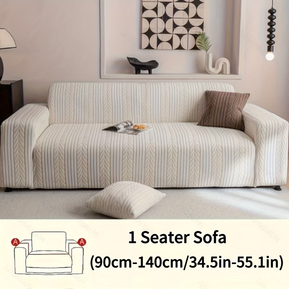 Sofa Cover Stretchy Washable Slipcover for 1 2 3 4 Seater Couch, Zigzag Textured Fabric, Scratch Slip Resistant Furniture Protector, Cream White Light Grey Dark Gray Coffee Brown