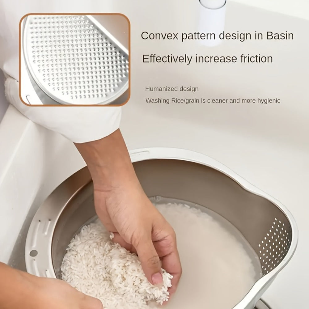 Stainless Steel Kitchen Colander with Handle - Multipurpose Rice Strainer Mesh Basket for Washing Rice, Fruit, Vegetables, Food-Safe Durable Water Drainer