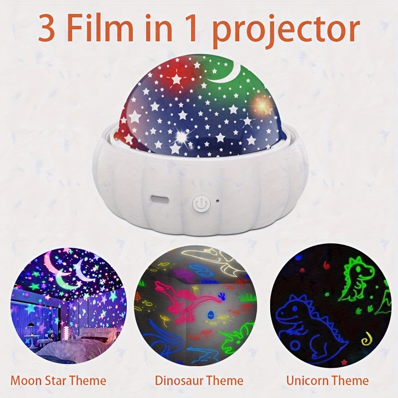 360¡ã Rotating Projector Night Light ¨C 4-Color LED Auto-Rotating Starry Sky Atmosphere Lamp with Unicorn & Dinosaur Projections, USB Powered for Party, Home Decor, Kids Room & Holiday Gifts