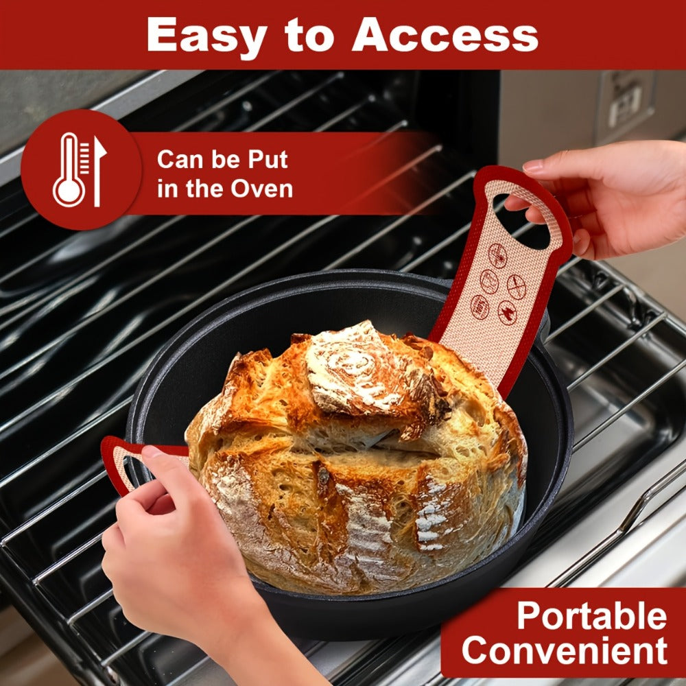 Silicone Bread Sling for Dutch Oven, 4pcs Reusable Baking Mat with Long Handles for Sourdough Bread, Nonstick Dough Transfer Liner, Loaf Pan Lifter for Proofing and Baking