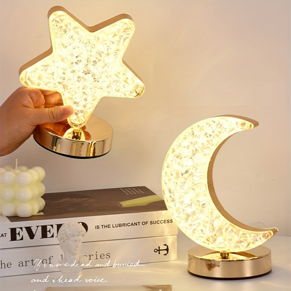 Crystal Touch Table Lamp Rechargeable ¨C Moon & Star Dimmable LED Night Light with 3-Color Modes for Bedroom, Living Room & Christmas Decoration