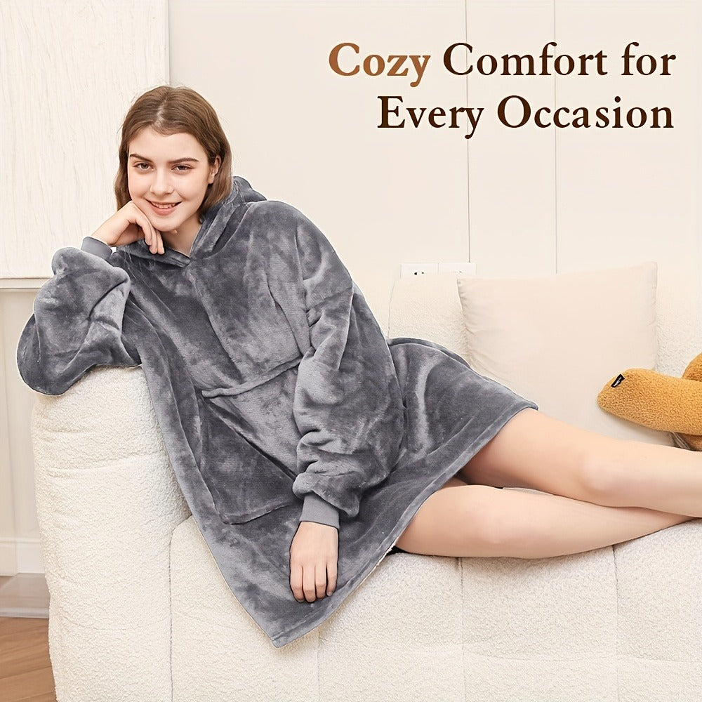 Reversible Hooded Wearable Blanket ¨C Double-Sided Coral Fleece Suede Hoodie with Kangaroo Pocket, Machine Washable, 6 Colors