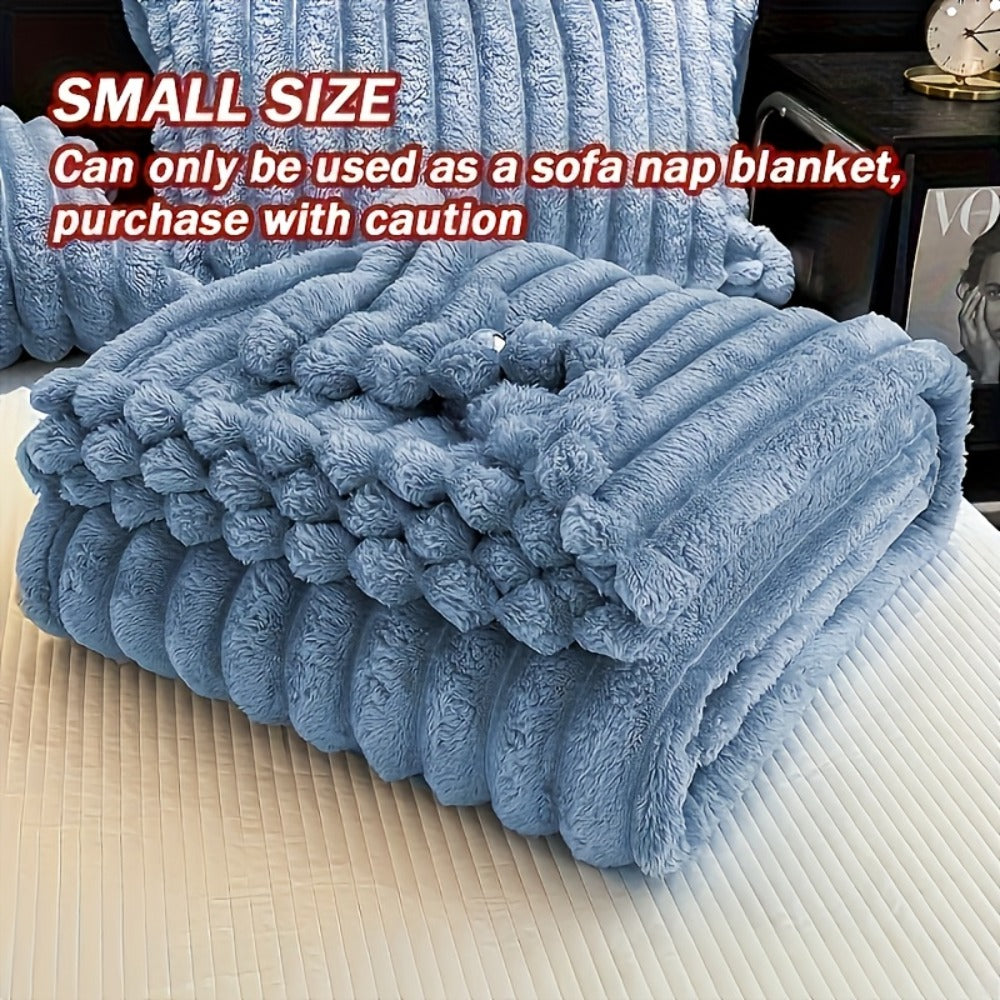Reversible Faux Rabbit Hair Blanket ¨C Thickened Soft Thermal Throw for Bed, Nap, Office & Camping, All Season, 4 Colors, 5 Sizes